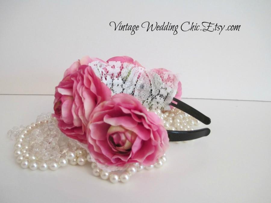 Wedding - Flower Crown Wedding, Pink Wedding, Pink Flower, Headband, Floral Headpiece, Head Wreath, Pink Floral Crown, Ranunculus