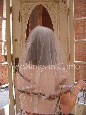 زفاف - Camo Ribbon Single Layer Ribbon Trimmed Veil