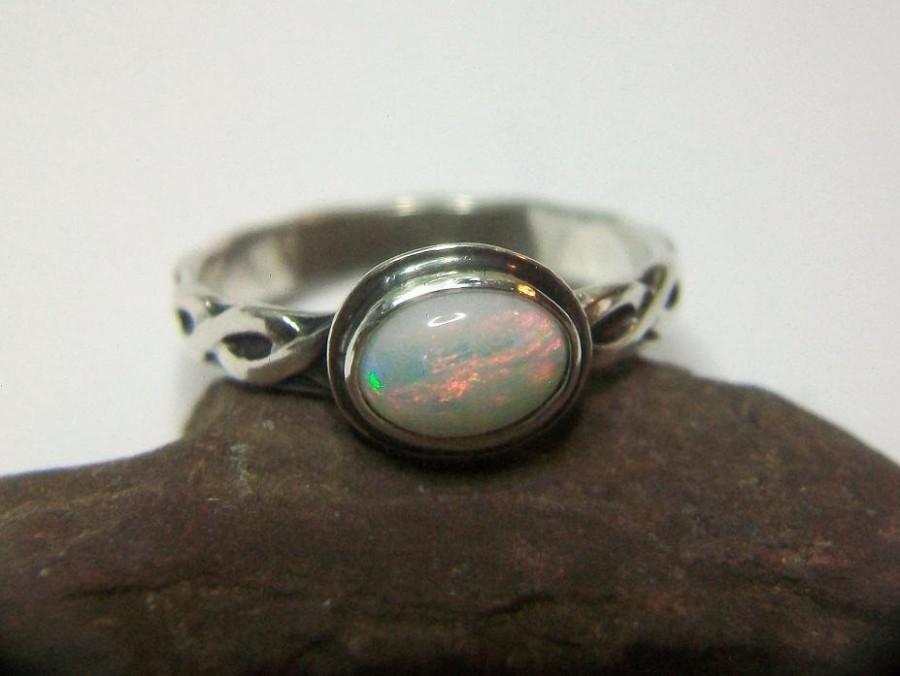 Wedding - Genuine White Opal Infinity Ring Sterling Silver Bezel