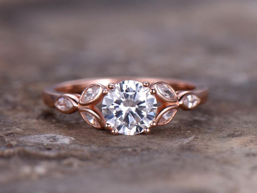 Wedding - 6.5mm Round Cut 1ct Engagement ring,925 sterling silver wedding band,8-prongs CZ Bridal ring,Retro vintage,marquise bezel,rose gold plated
