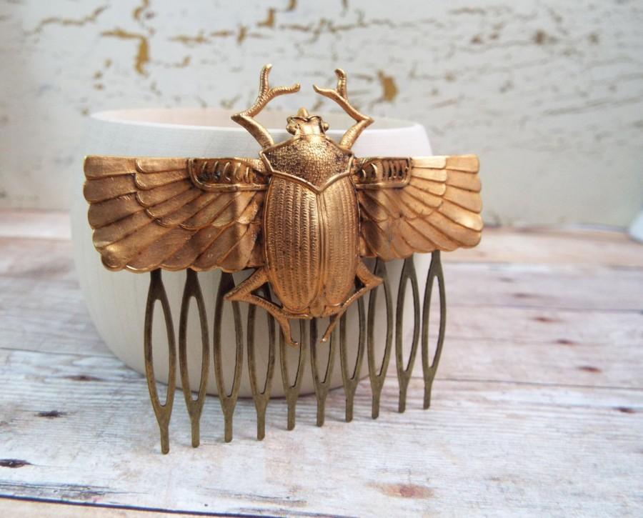 Hochzeit - Egyptian Scarab Beetle Gold Hair Comb - Isis - Split Personality Designs