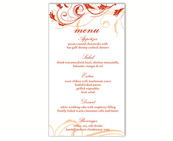 Mariage - Wedding Menu Template DIY Menu Card Template Editable Text Word File Instant Download Red Menu Floral Menu Template Printable Menu 4x7inch