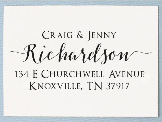 Mariage - Custom Personalized Self Inking / Handle Mounted Return Address Stamp - Wedding Couple Calligraphy Name - T34