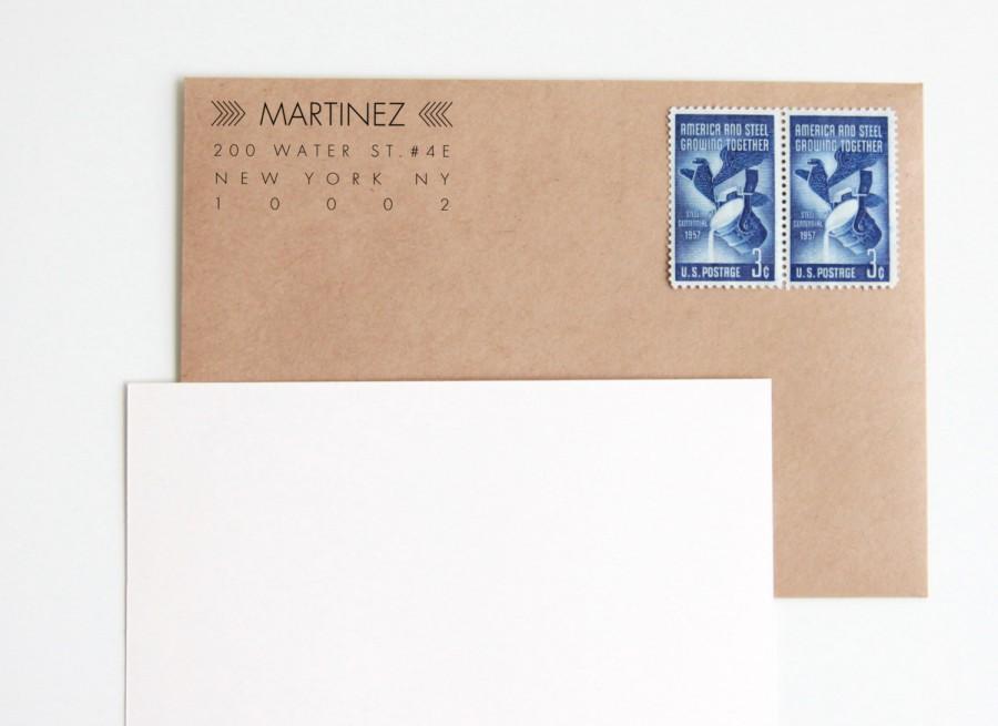زفاف - Custom Address Stamp, Arrows Design (Wood Mounted) Modern Personalized Rubber Stamp with optional wooden handle (C151)