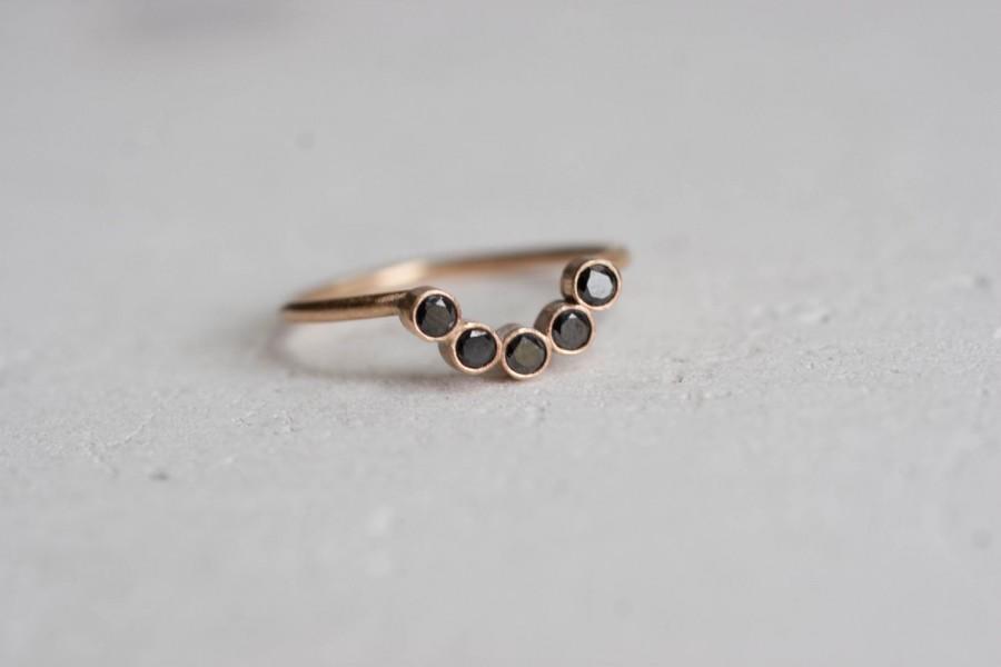 Wedding - Black Diamond Curve Band Solid 14k Recycled Gold 