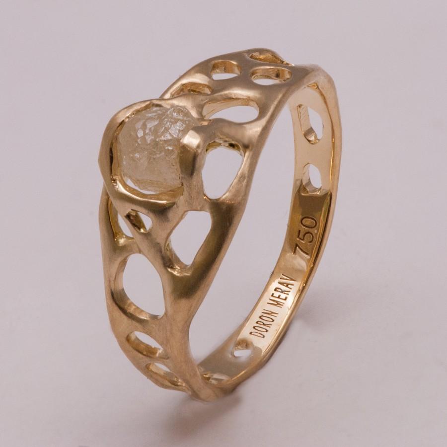 Hochzeit - Bio E Engagement Ring - 18K Gold and  Rough Diamond engagement ring, Unique Engagement ring, rough diamond ring, Alternative Engagement Ring