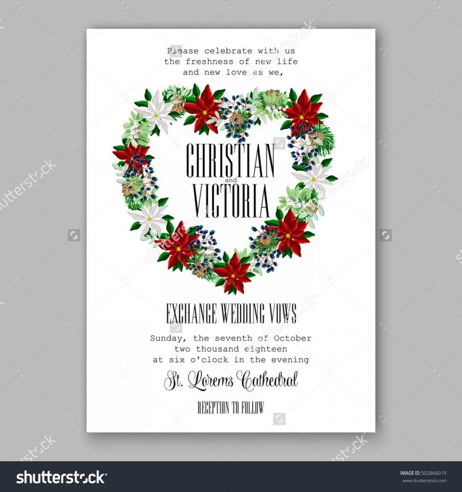 Mariage - Wedding invitation card template with winter bridal bouquet wreath flower Poinsettia