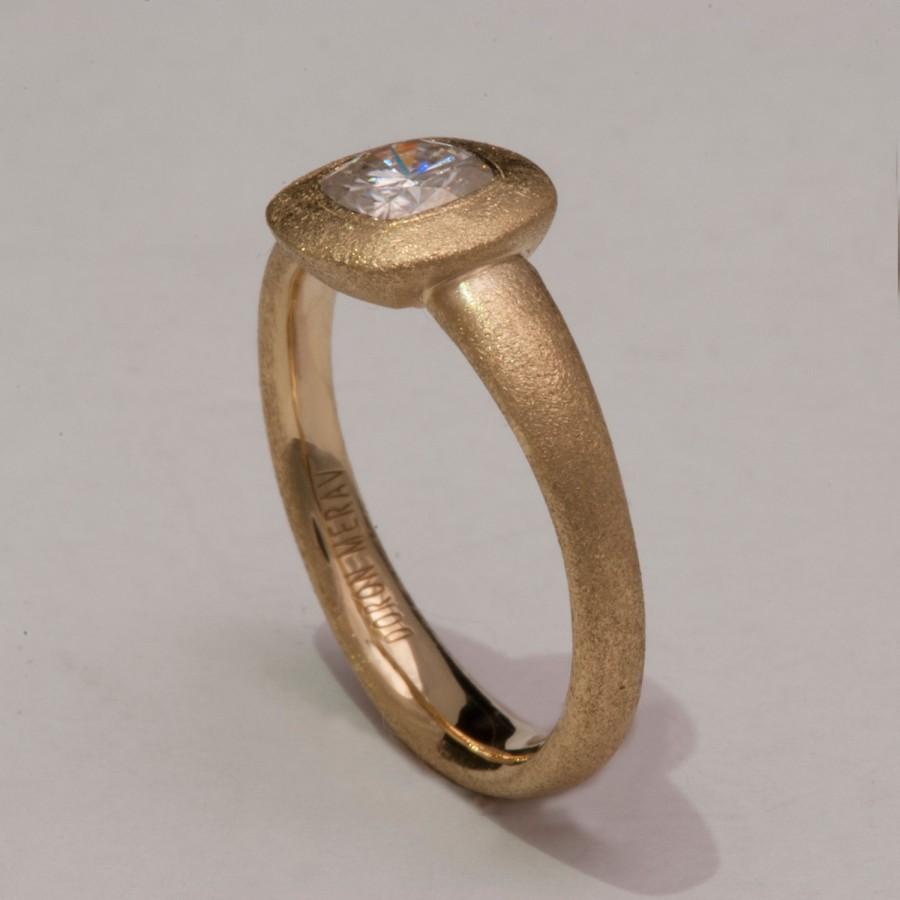 Wedding - Cushion Engagement Ring - 14K Gold and Moissanite engagement ring,Moissanite ring, Cushion cut Moissanite ring, Raw design ring