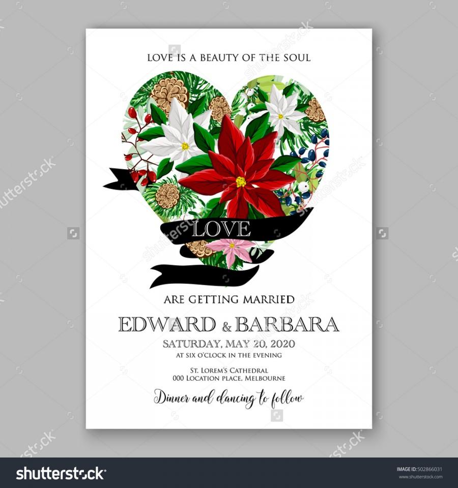 Свадьба - Wedding invitation card template with winter bridal bouquet wreath flower Poinsettia