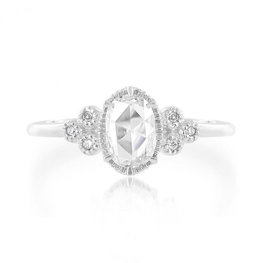 Wedding - Rose cut diamond engagement ring in platinum pt950, or 14k 18k yellow gold, rose gold, white gold, handmade unique engagement ring, ado-r103