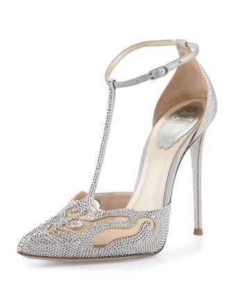 Свадьба - Crystal T-Strap Pointed-Toe Pump, Silver