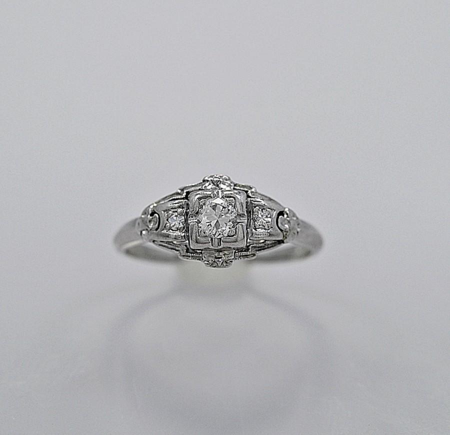 Hochzeit - Antique Engagement Ring .14ct. Diamond & 18K White Gold - J34964