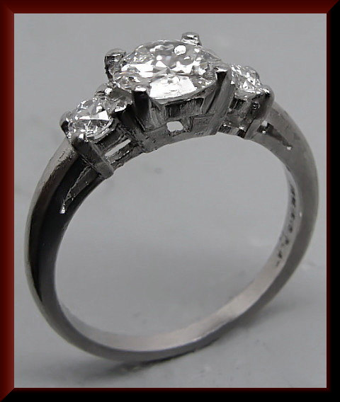 Wedding - Antique Vintage 1940's Retro Platinum Diamond Engagement Ring
