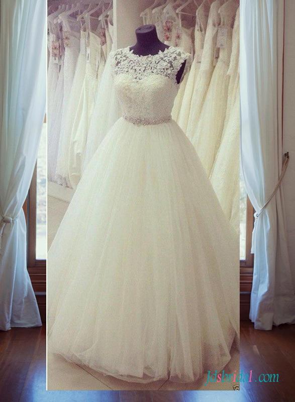 Mariage - Sweety illusion lace scoop neck open back princess wedding dress