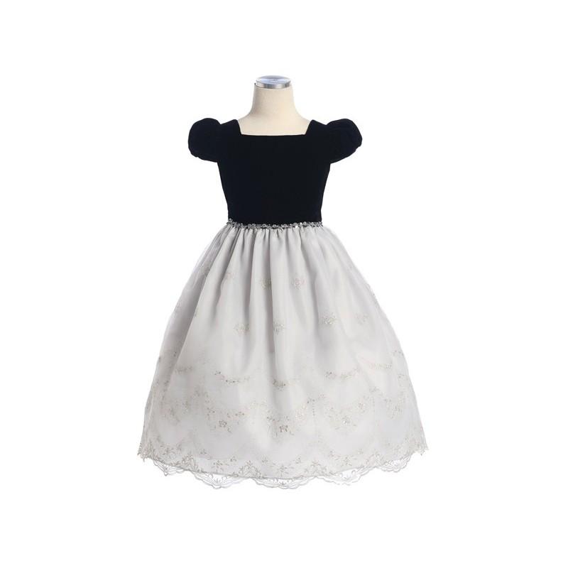 زفاف - Black Velvet Top w/Grey Embroidered Organza Skirt Style: D3680 - Charming Wedding Party Dresses
