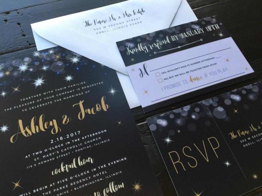 Hochzeit - Gold Sparkle Invitation and Matching Postcard RSVP
