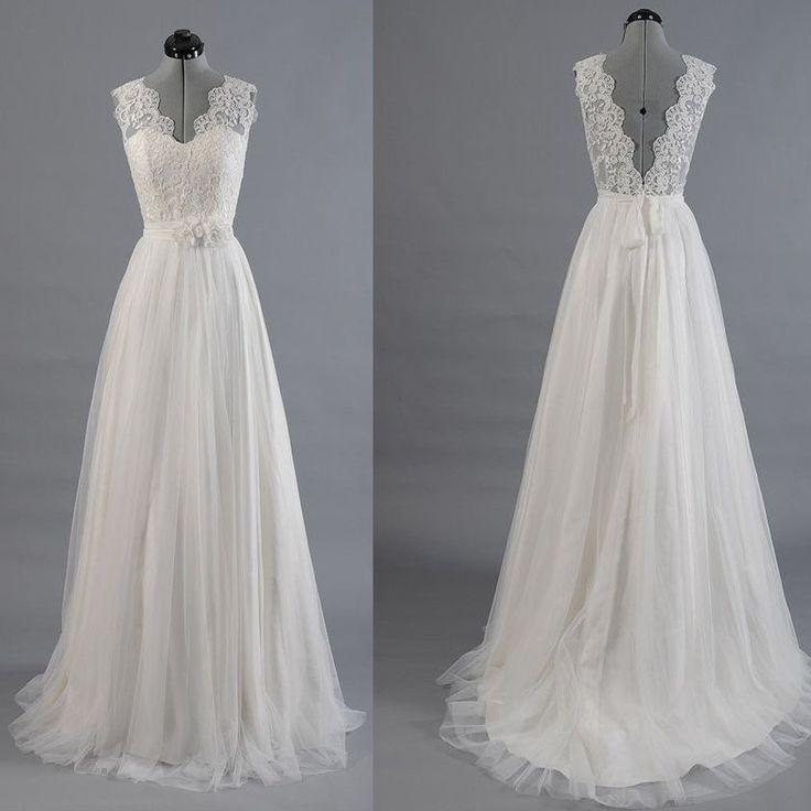 زفاف - Best Sale Vantage V-Back Lace Top Simple Design Wedding Party Dresses, WD0036