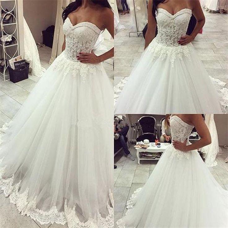 زفاف - Long A-line Sweetheart Lace Top Tulle Bridal Gown, Wedding Party Dresses, WD0021