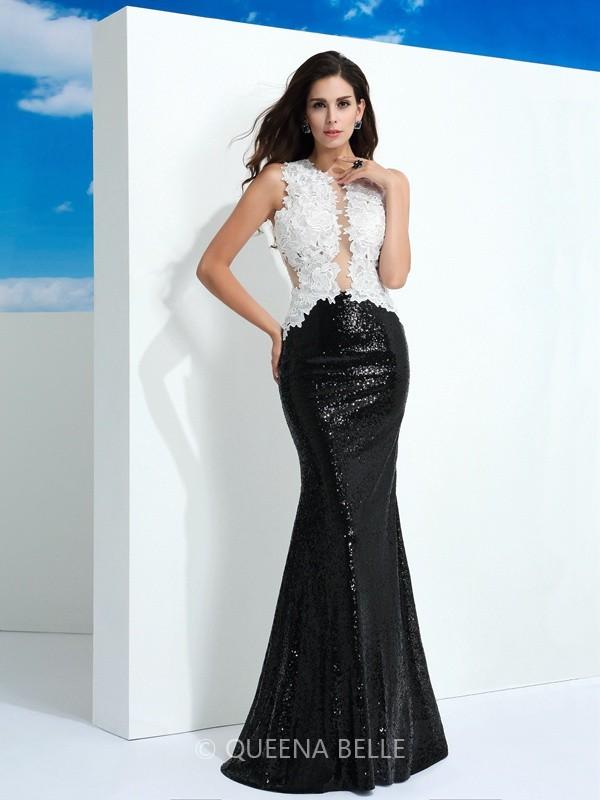 Wedding - Sheath/Column Scoop Paillette Sleeveless Floor-Length Lace Dresses
