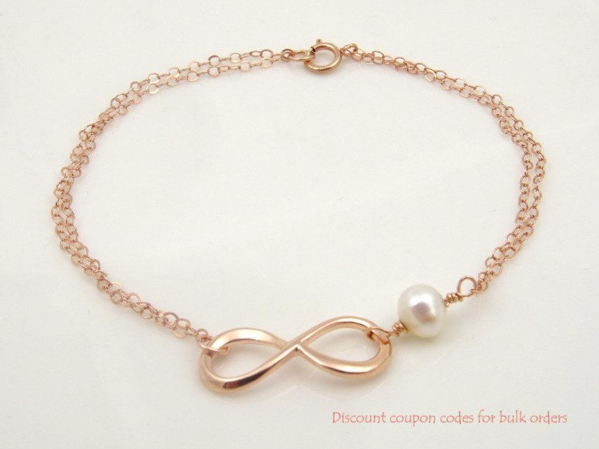 Свадьба - Freshwater Pearl Bracelet, Rose Gold Jewelry, Infinity Bracelet, Bridesmaid Gift Idea, Best Friends Gifts for Sister Gifts for Friends