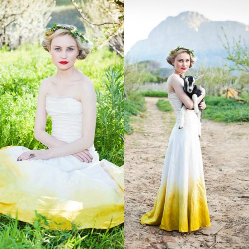 زفاف - Simple Wedding Dress - Strapless Colored Sweep Train Ruched
