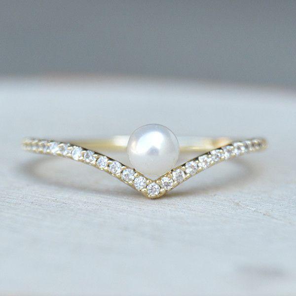 زفاف - V Pearl Ring - Gold