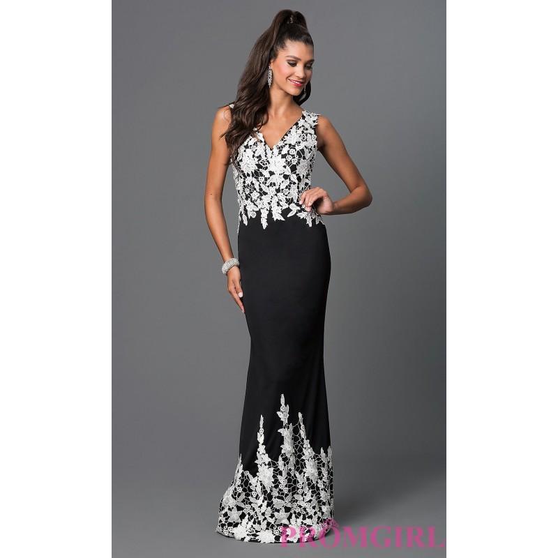 Long Black Prom Dress With White Lace ...