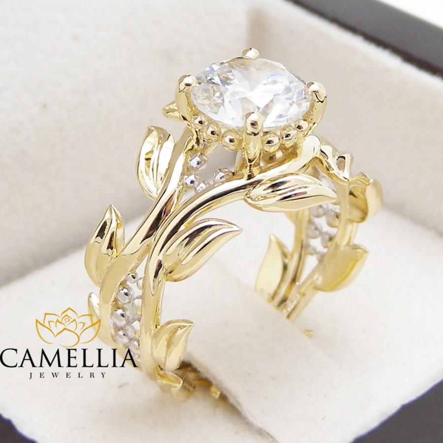 Свадьба - Unique Leaf Engagement Ring 14K Two Tone Gold Moissanite Ring Leaf Moissanite Engagement Ring