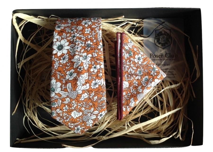Wedding - Tie and Pocket Square Duo Set by Poser Club - 'The Bronze' Floral Set