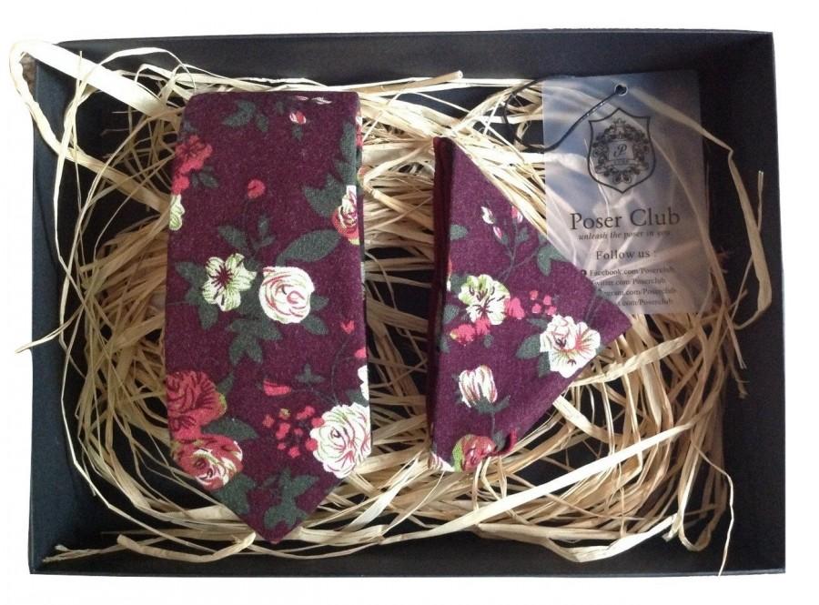 Mariage - Tie and Pocket Square 'Sweet Cherry' Duo Set by Poser Club (Burgandy)