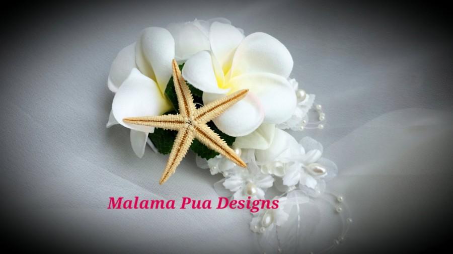 Mariage - TROPICAL SILK HAIR clip, Plumeria & Roses, Hair Flowers, Bridal Headpiece, Hawaii, Beach, Wedding, Hair Accessory, Bridesmaid, faux pearls