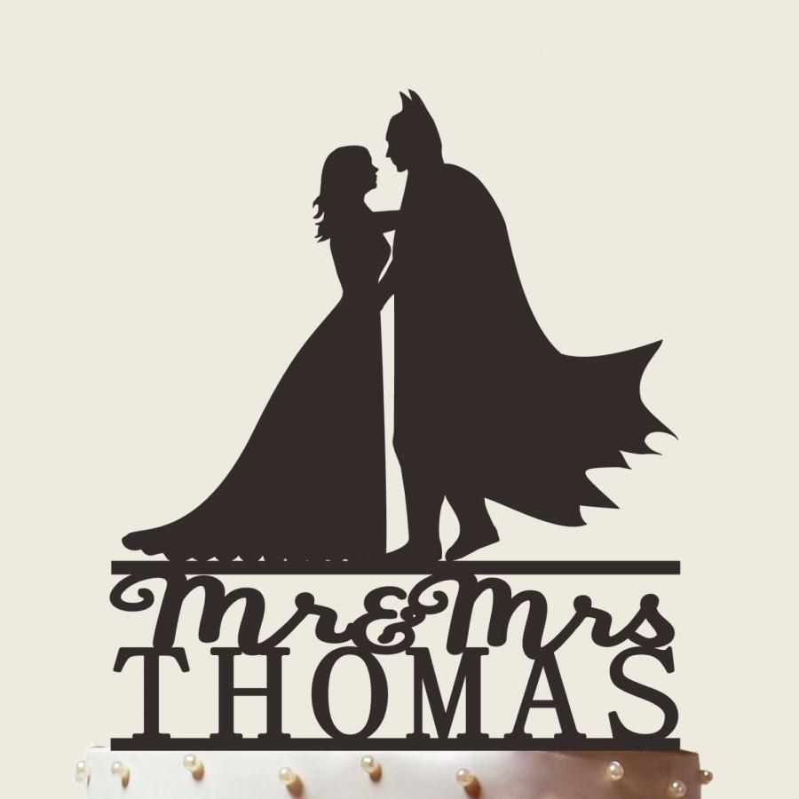 Wedding - Bridal Shower Topper, Wedding Cake Topper, Personalized Cake Topper, Batman Cake Topper,Batman and bride Silhouette,  CT031