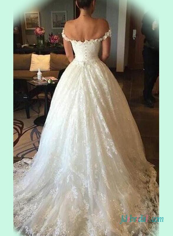 زفاف - Sparkly lace princess wedding ball gown with off shoulder