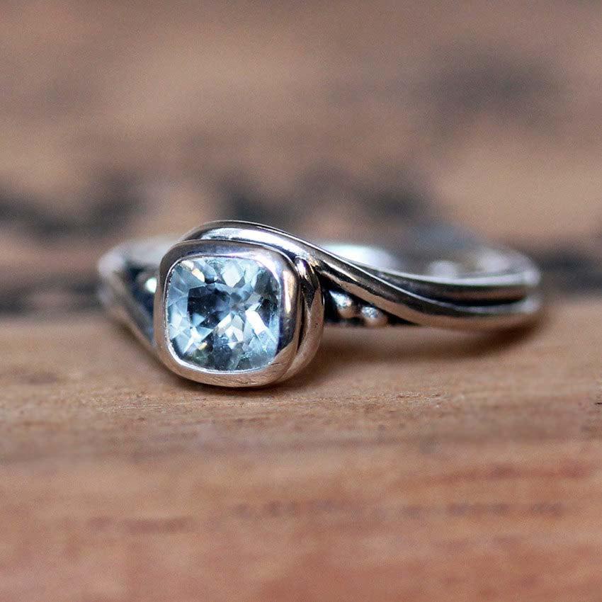 Wedding - Aquamarine engagement ring, alternative engagement ring, unique gemstone ring, swirl ring, pirouette ring, recycled sterling silver, custom