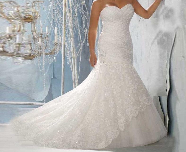 Hochzeit - Bling Brides Elegant Mermaid Sweetheart Sleeveless Strapless Lace Wedding Dress Sweetheart neck lace Bridal gown