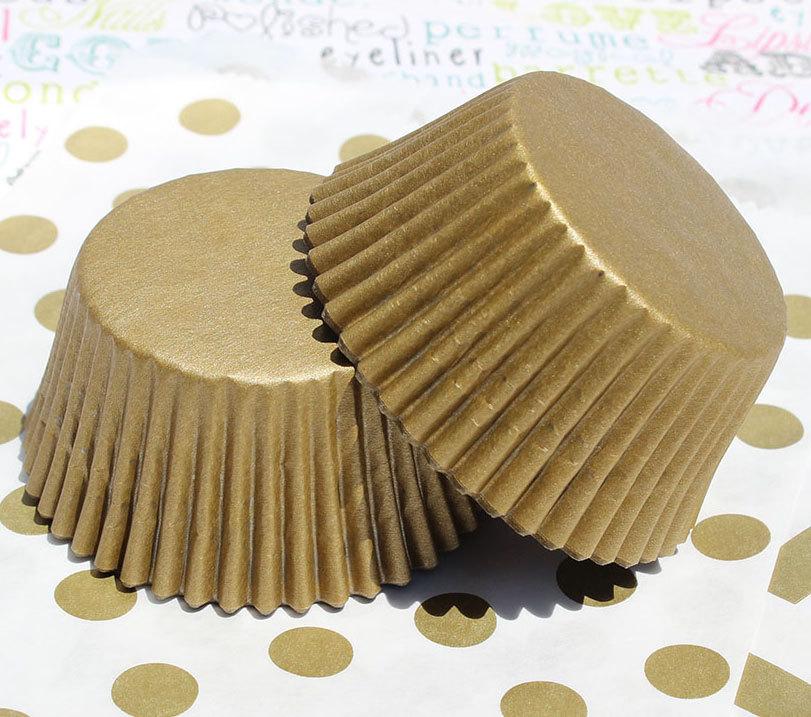 Wedding - 100 Gold Shimmer Cupcake Liners, Gold Shimmer Baking Cups, Gold Wedding Cupcake Liners - Professional Grade and Greaseproof Cupcake Liners