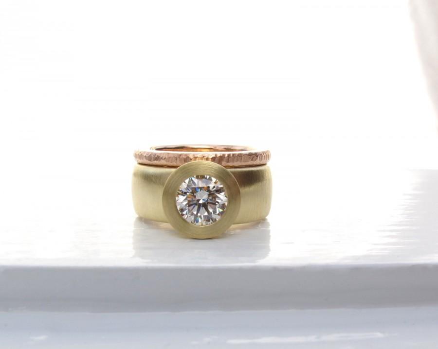 Hochzeit - Sunken Treasure Ring, 18kt gold wide band diamond engagement wedding ring