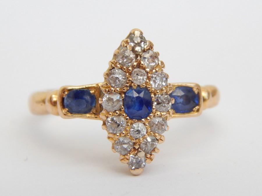 Свадьба - victorian engagement ring - marquise engagement ring in 18ct gold diamond and sapphire