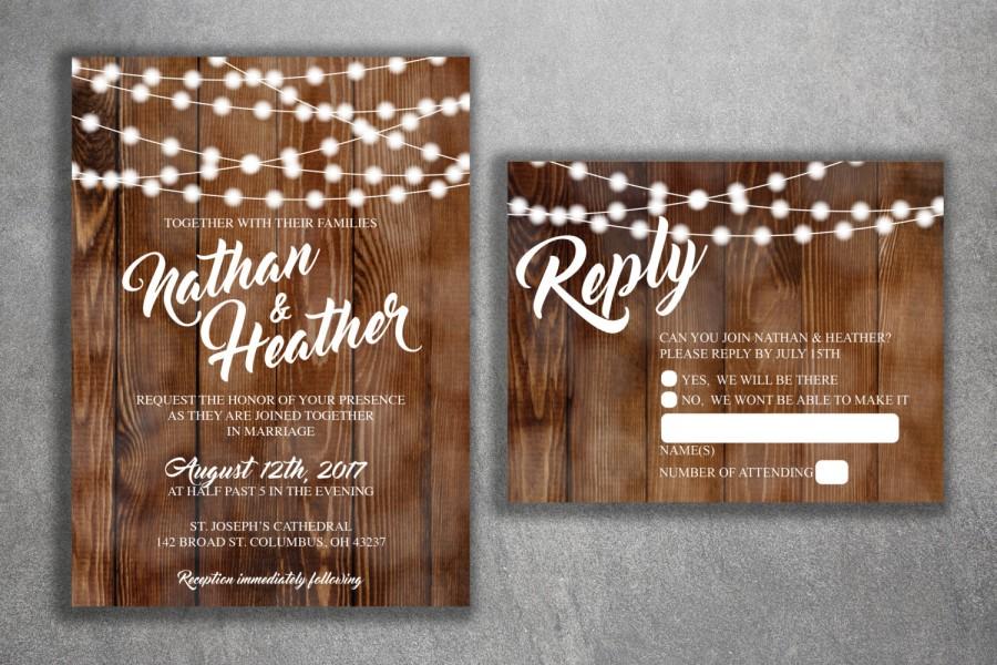 Hochzeit - Rustic Country Wedding Invitations Set Printed - Cheap, Burlap, Kraft, Wood, Affordable, Woodsy, Lights, Outside, Elegant, Summer, Southern