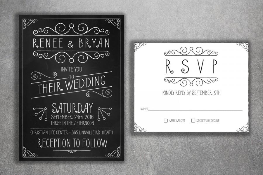 Wedding - Affordable Wedding Invitations Set Printed, Cheap Chalkboard Wedding Invitations, Affordable, Black and White, Rustic, Vintage, Country