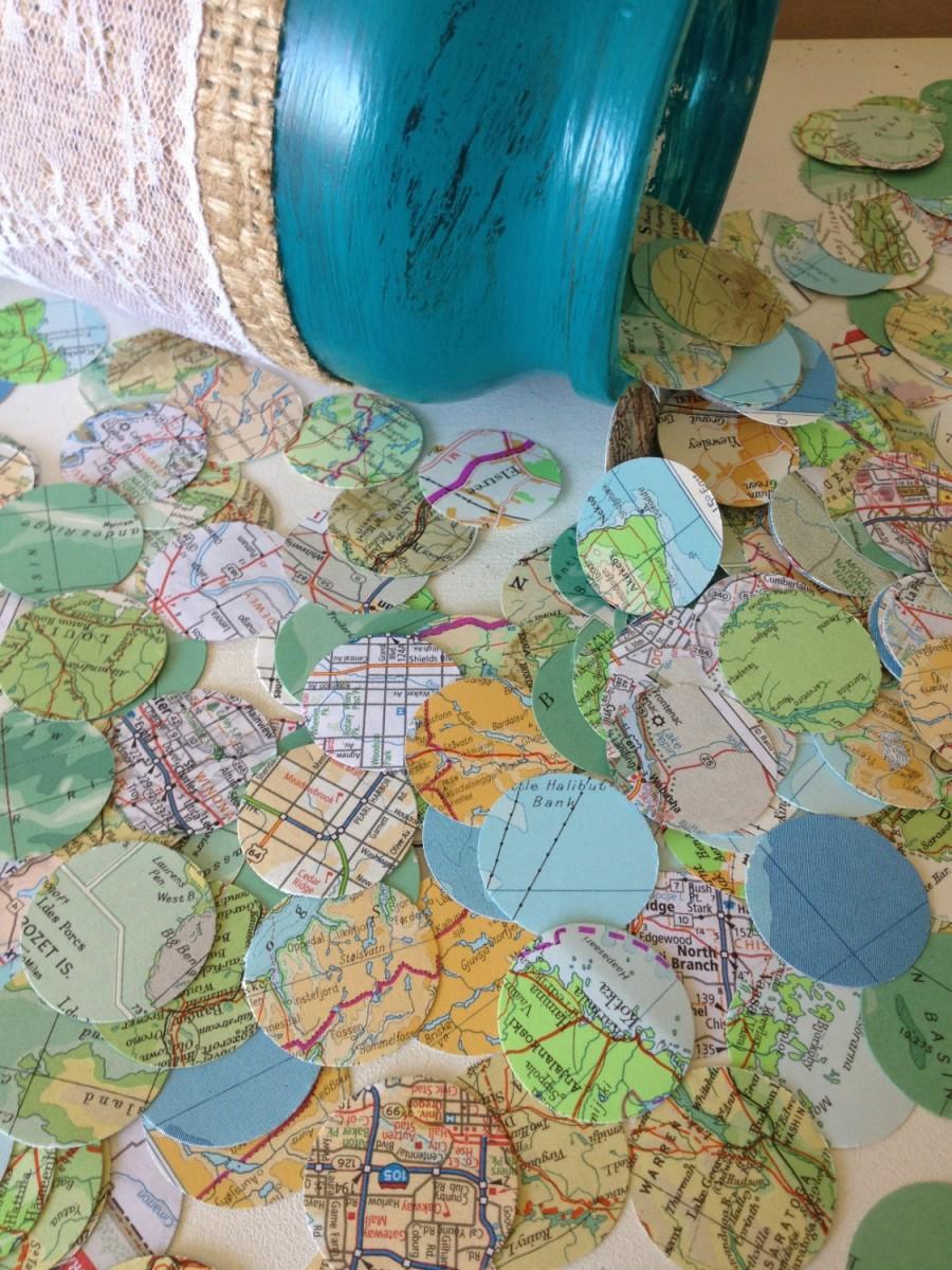 زفاف - Vintage Atlas Map Wedding Confetti -  Shabby Chic - wedding table decoration, table scatters, bon voyage party, baby shower decoration