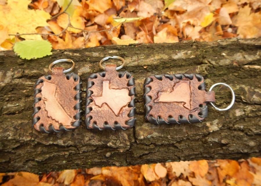 Wedding - Leather  Keychain State, leather keychain California, leather keychain Texas, leather keychain New York, leather embossed keychain