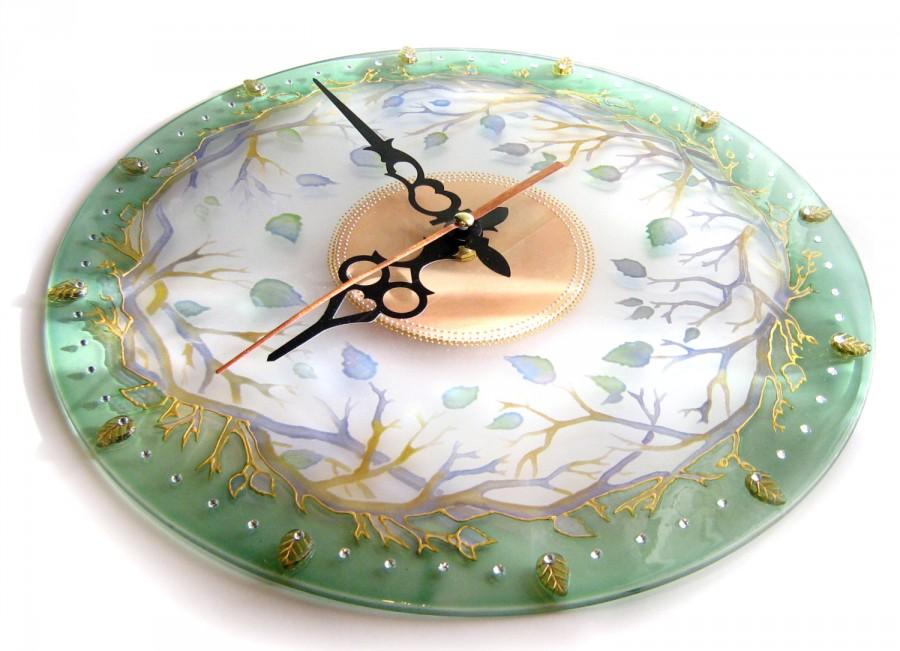 Свадьба - Hand painted glass wall clock, Forest Fairy Tale Wall Glass Clock, glass painting, round clock, painting on glass