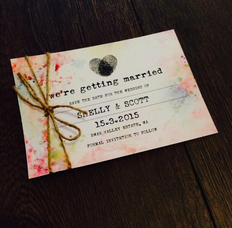 Hochzeit - Custom Printable Save the Date card - watercolour fingerprint heart design