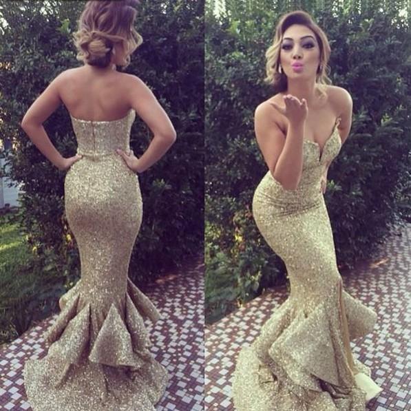 Mariage - Long Elegant Sequins Prom/Party Dress -- Light Champagne Mermaid/Trumpet Sweetheart