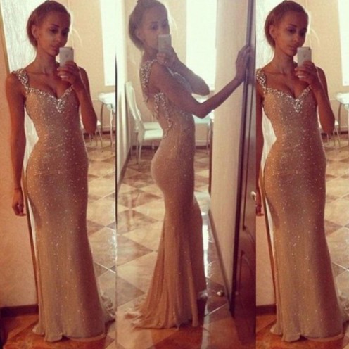 Mariage - Charming Long Prom Dress - Sheath Straps with Beaded for Prom