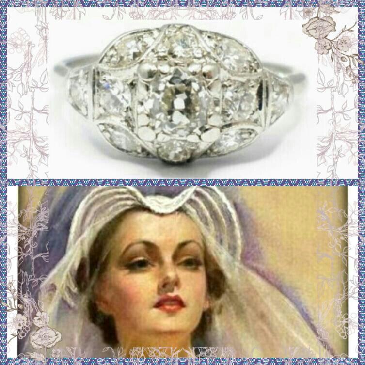 زفاف - Edwardian Antique Platinum Ring, •83 Ct Old Cut Diamonds, Halo Engagement Ring, Hand made, All Platinum Set, 4•17 Grms, 1901_1910 Val Cert