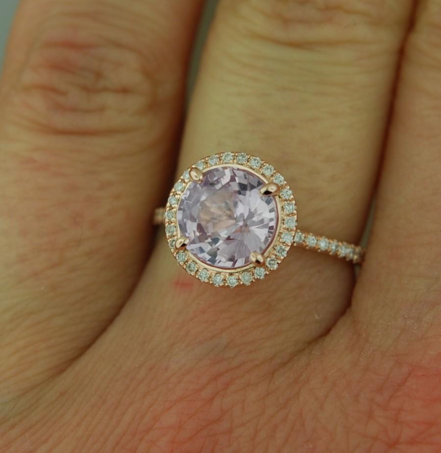 Mariage - Rose gold engagement ring lavender purple sapphire diamond ring 14k rose gold round sapphire