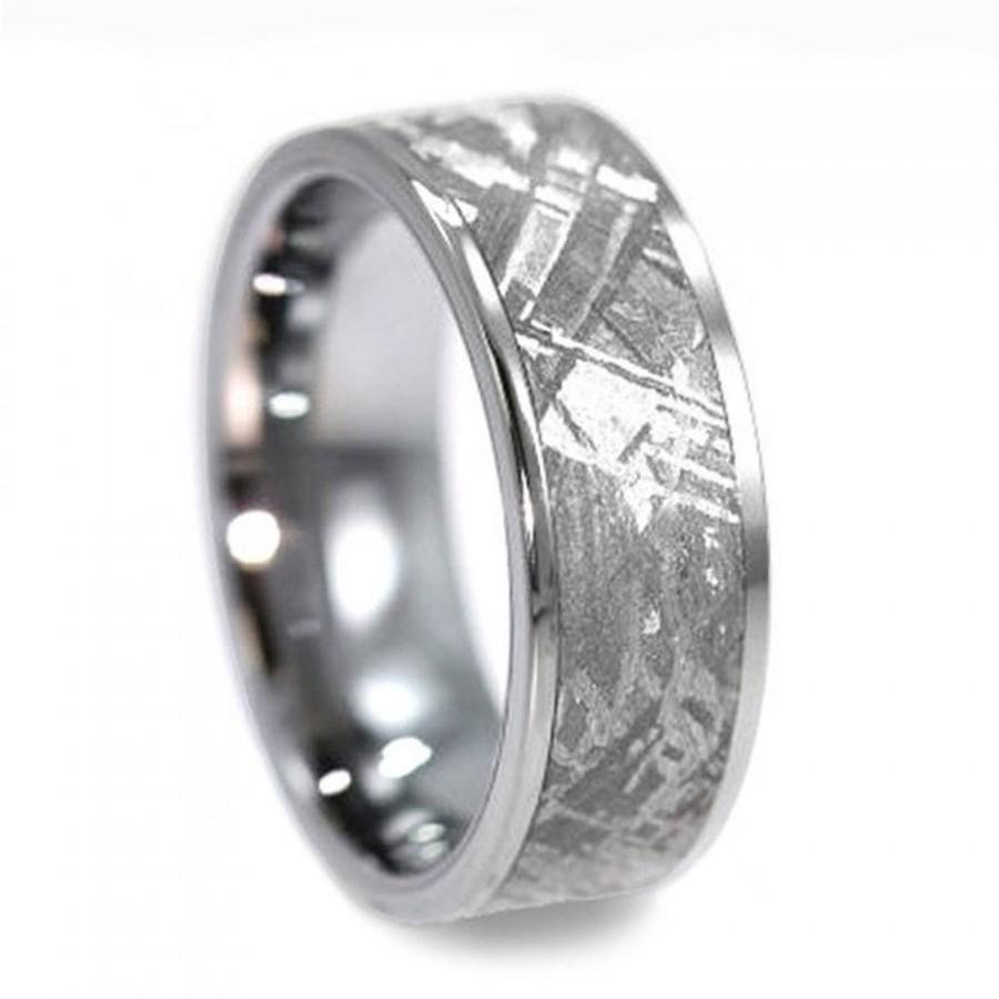 Wedding - Men's Tungsten Wedding Band, Meteorite Ring With Tungsten Carbide, Unique Men's Ring