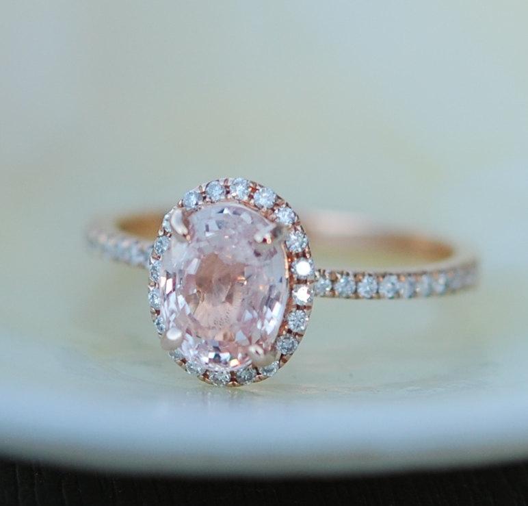 زفاف - Peach Sapphire Ring, Peach Sapphire Engagement Ring, Peach Pink Sapphire Ring, Oval Cut Engagement Ring, 14k Rose Gold